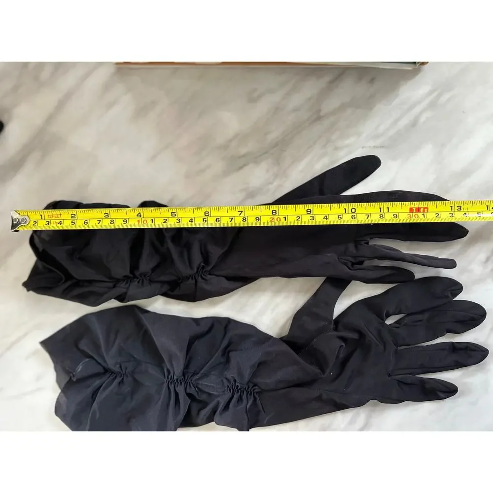 Vintage Black Nylon Ruched Opera Gloves Size 6 1/2 Pin Up 50s 60s